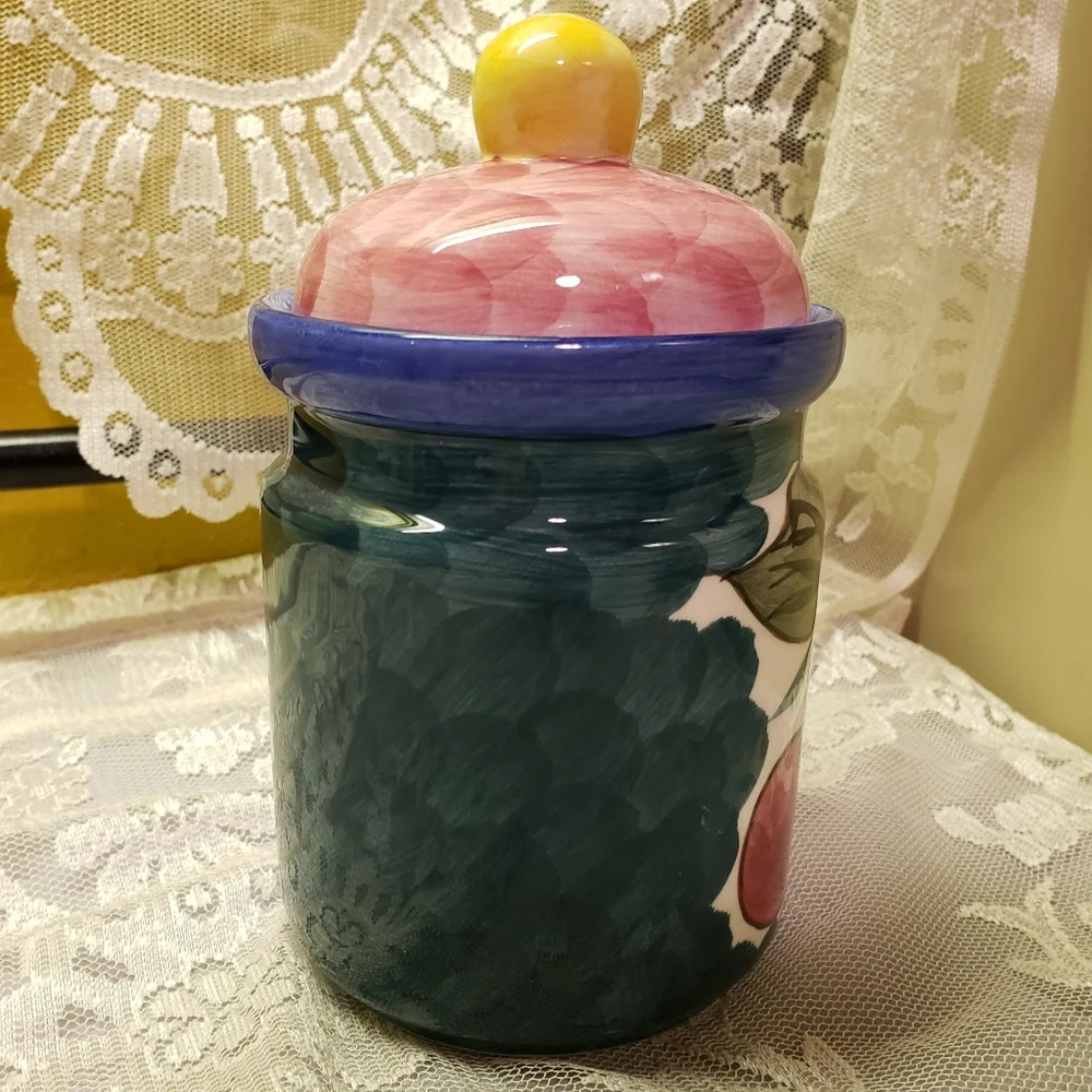 Vtg Canister GEI Handpainted Cherry Sealing Lid